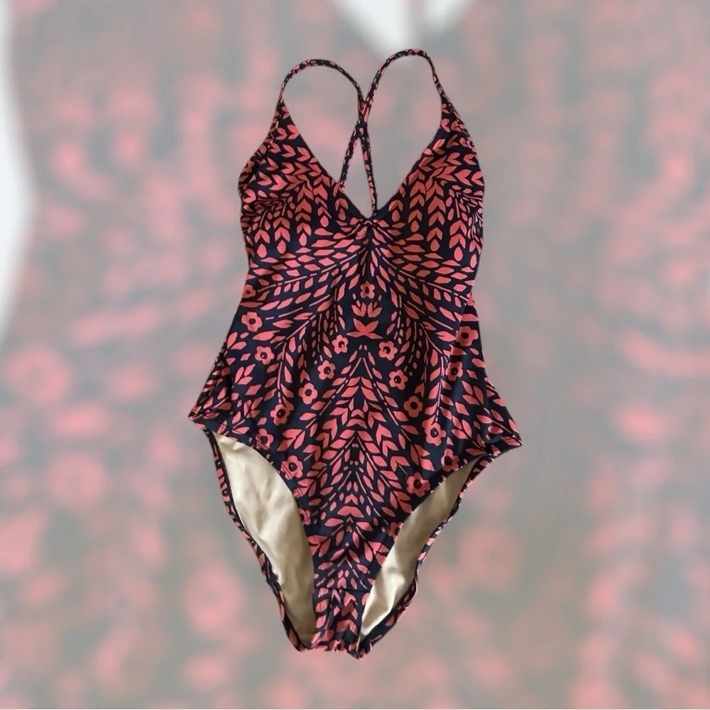 Kona Sol Swimsuit Pink and Black Patterned Size Small